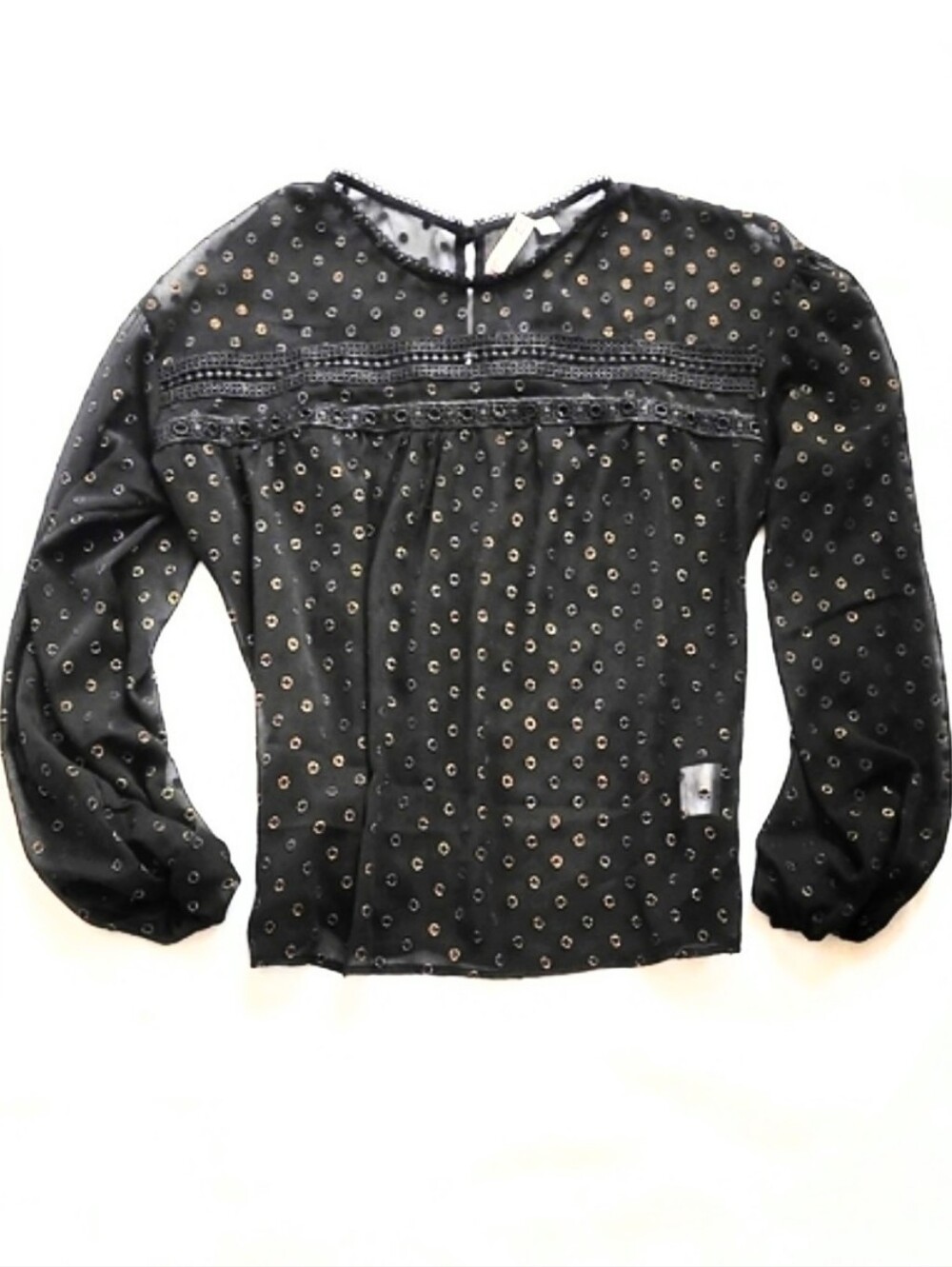 NWOT! Polka-Dot Sheer Metallic Fall Blouse Crochet Woven Boho Women's Top Medium